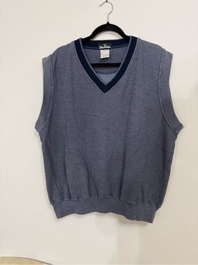 Brooks Men’s XL Blue Gray V-Neck Sweater Vest Cotton Blend Knit Casual Golf.